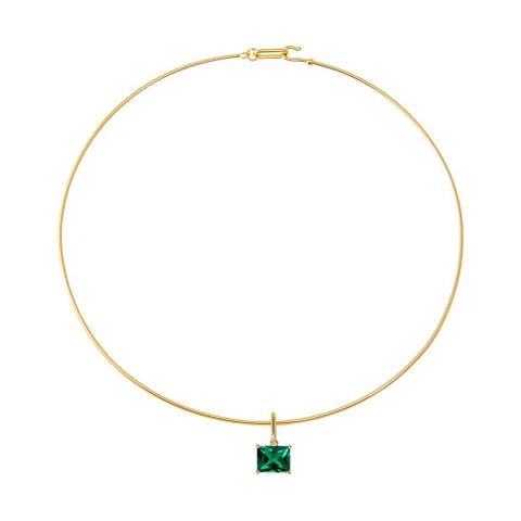 Colored CZ Emerald Charm Solid Thin Wire Choker Necklace
