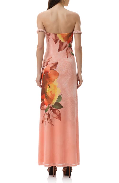 Afrm Barot Printed Off The Shoulder Mesh Maxi Dress