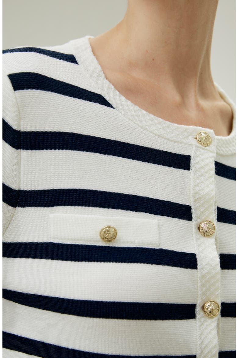 Gariana Striped Wool Cardigan, Alternate, color, Navy Blue