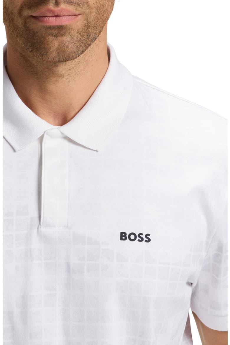 Grid Print Cotton Polo, Alternate, color, WHITE