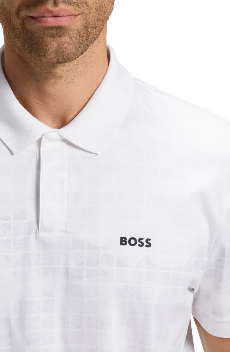 BOSS Grid Print Cotton Polo, Alternate, color, White