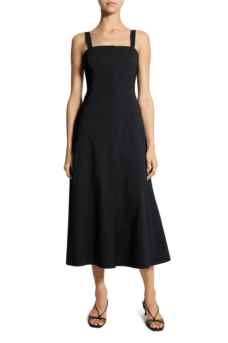 Square Neck Midi Dress, Main, color, BLACK