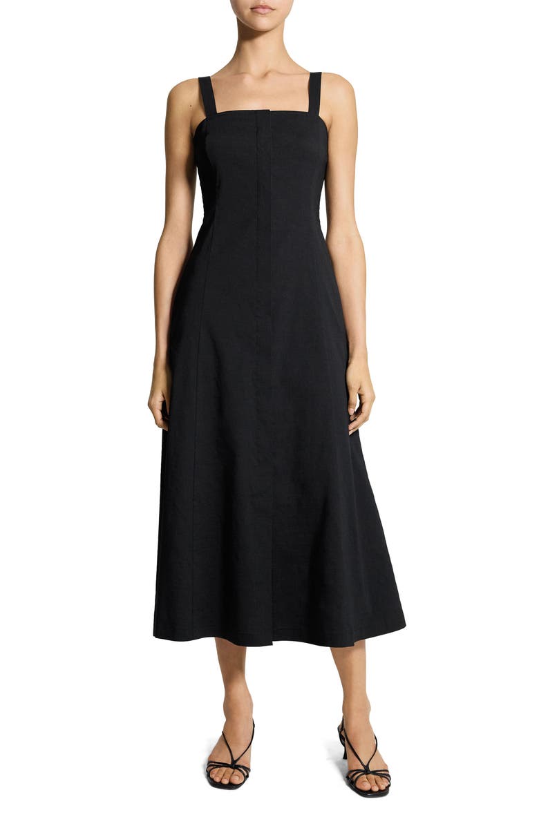 Theory Square Neck Midi Dress, Main, color, Black