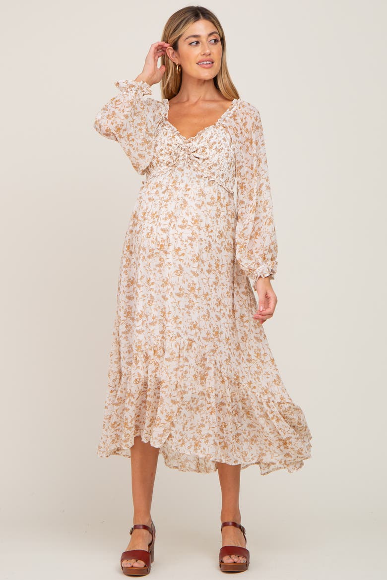 Floral Chiffon Ruffle Maxi Dress, Main, color, Ivory