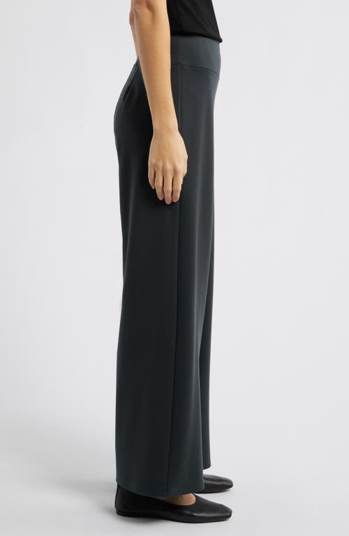 Eileen Fisher Flex Pintuck Double Knit Ponte Wide Leg Pants In Black
