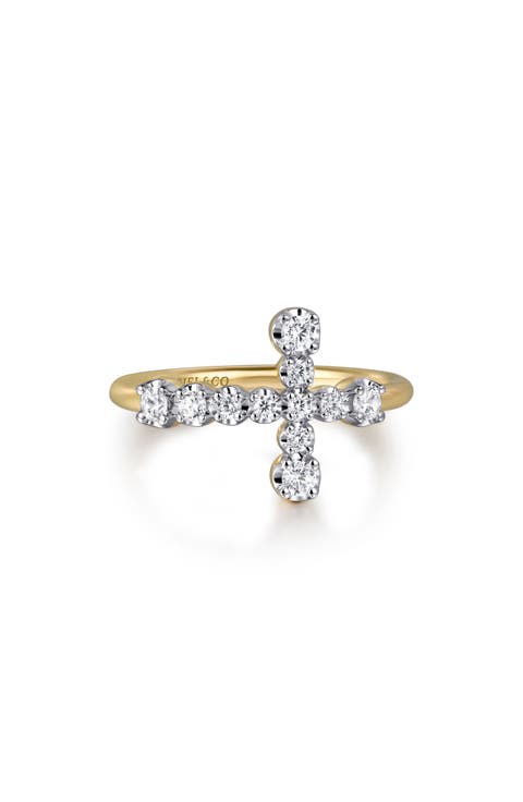 14k Gold Diamond Sideways Cross Ring