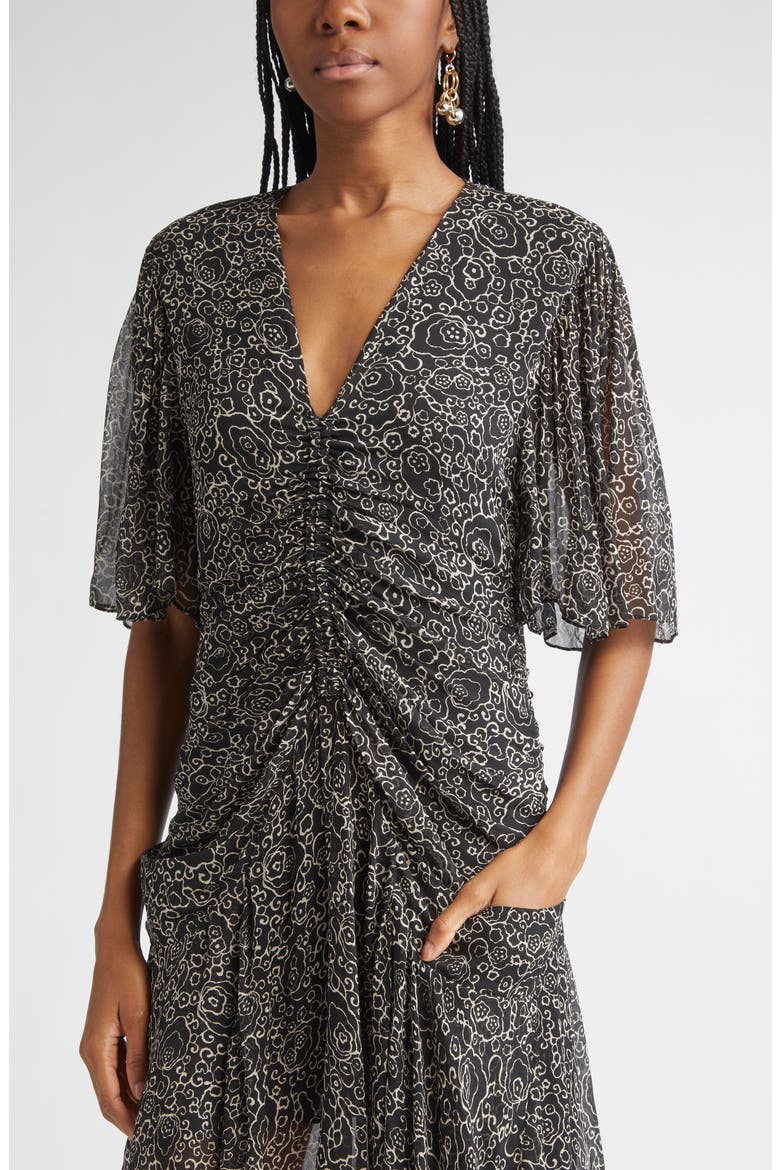 Vivienne Ruched Chiffon Dress, Alternate, color, BLACK/ ECRU