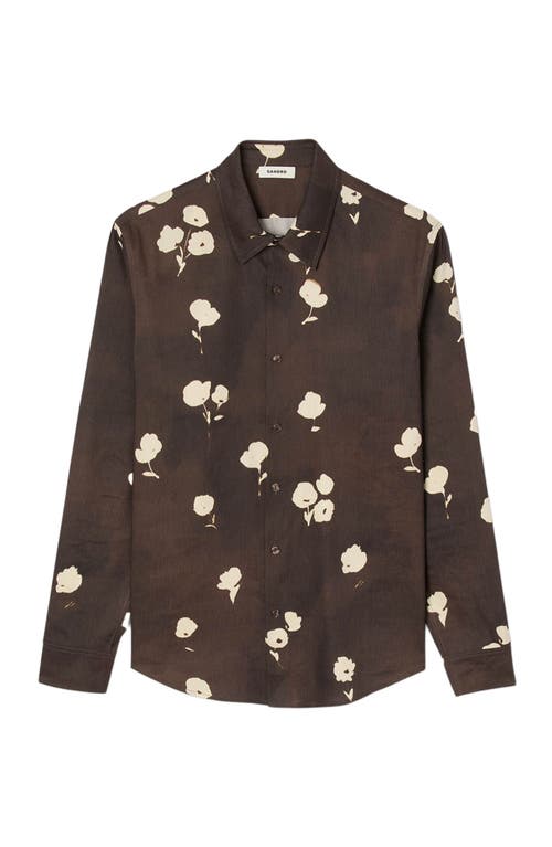 Sandro Water Flower Button Front Shirt In Black