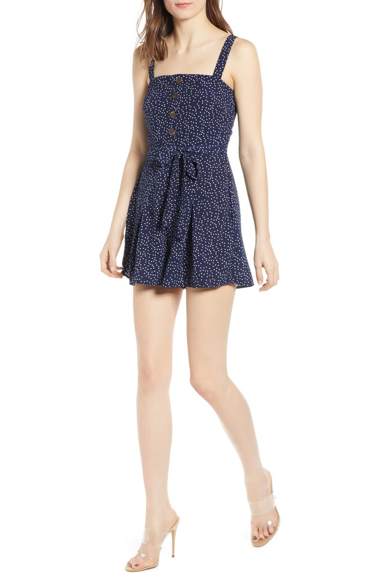 Button Front Romper, Main, color, NAVY