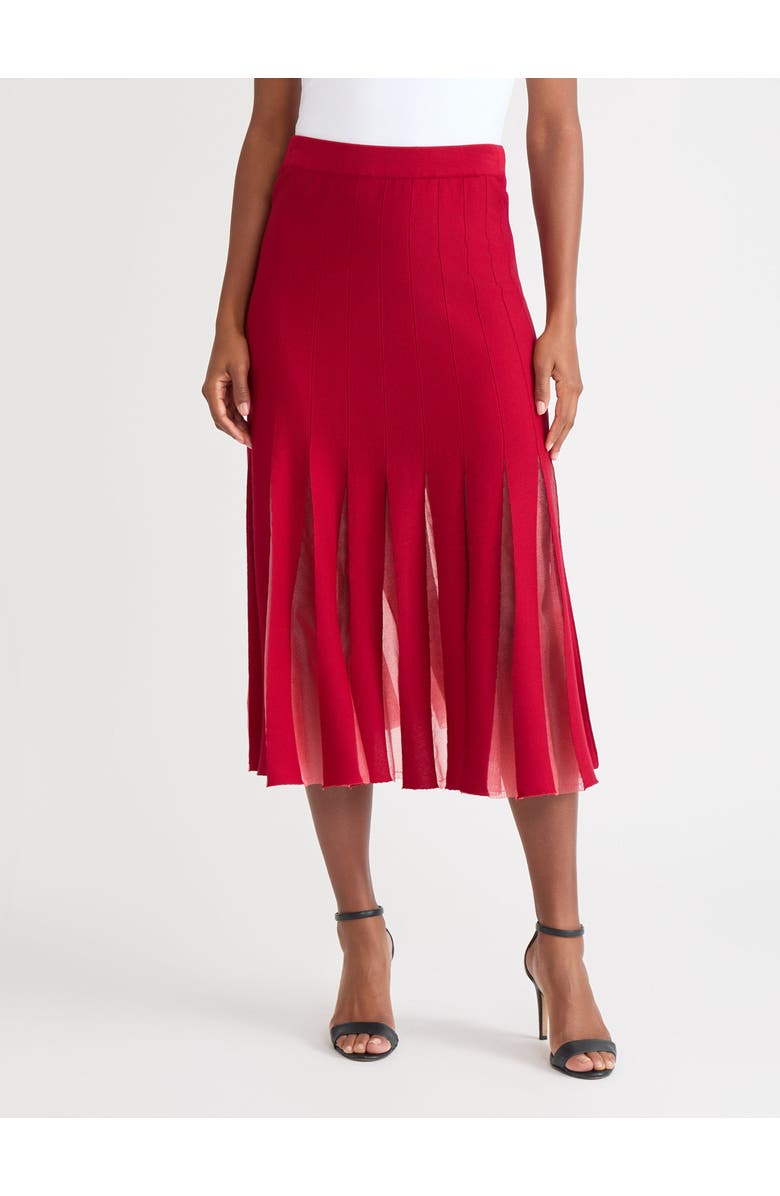 Misook A-Line Sheer Panel Soft Knit Maxi Skirt, Main, color, Scarlet Red