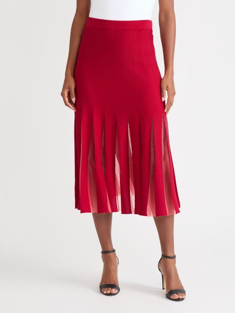A-Line Sheer Panel Soft Knit Maxi Skirt