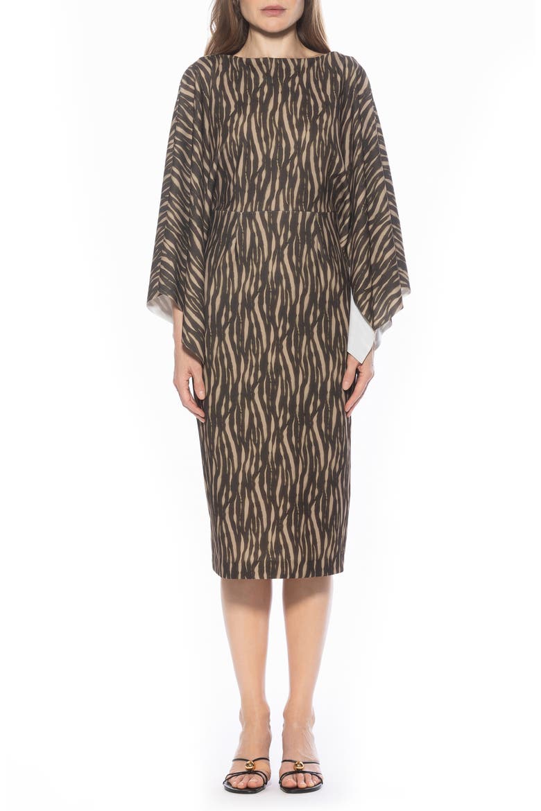 Billie Bateau Neck Midi Dress, Main, color, BEIGE/ BROWN ZEBRA