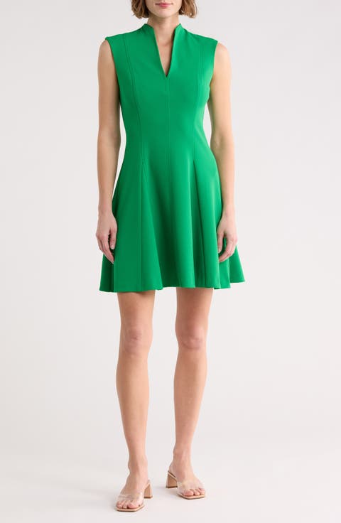 Scuba Crepe V-Neck Fit & Flare Dress