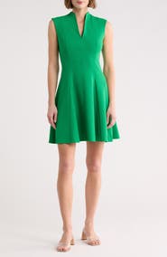 Vince Camuto Scuba Crepe V-Neck Fit & Flare Dress