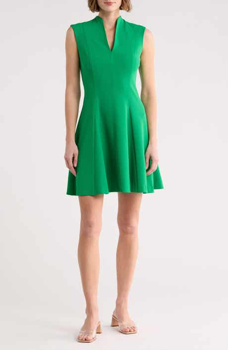 Vince Camuto Scuba Crepe V-Neck Fit & Flare Dress