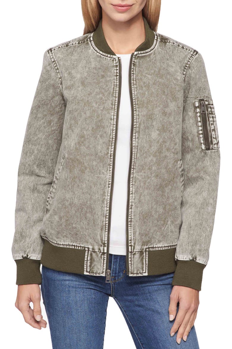 Washed Denim Bomber Jacket, Main, color, ARMY GREEN