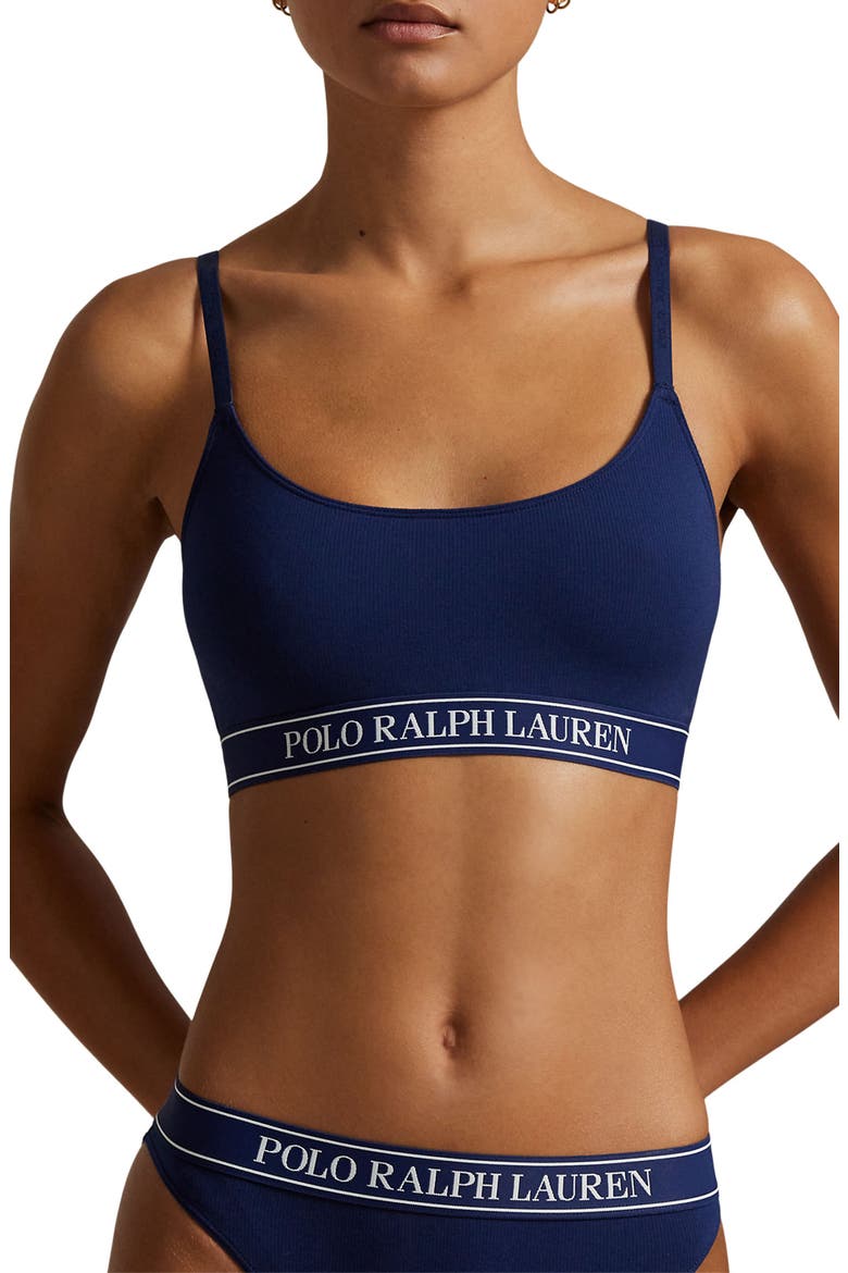 Logo Band Scoop Neck Bralette, Main, color, NAVY