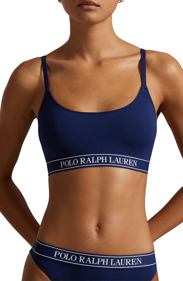 Polo Ralph Lauren Logo Band Scoop Neck Bralette, Main, color, Navy