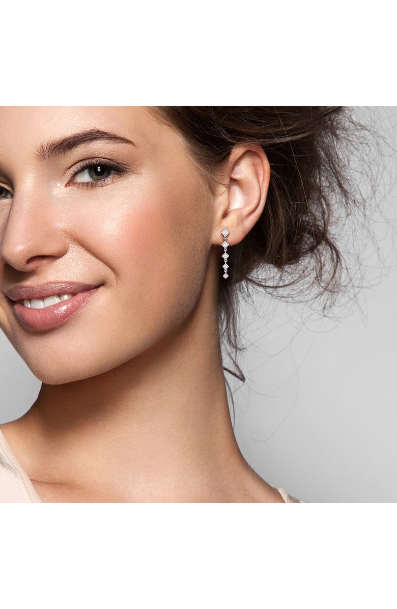 DELMAR Lab-Created Moissanite Linear Drop Earrings, Alternate, color, Silver/ White