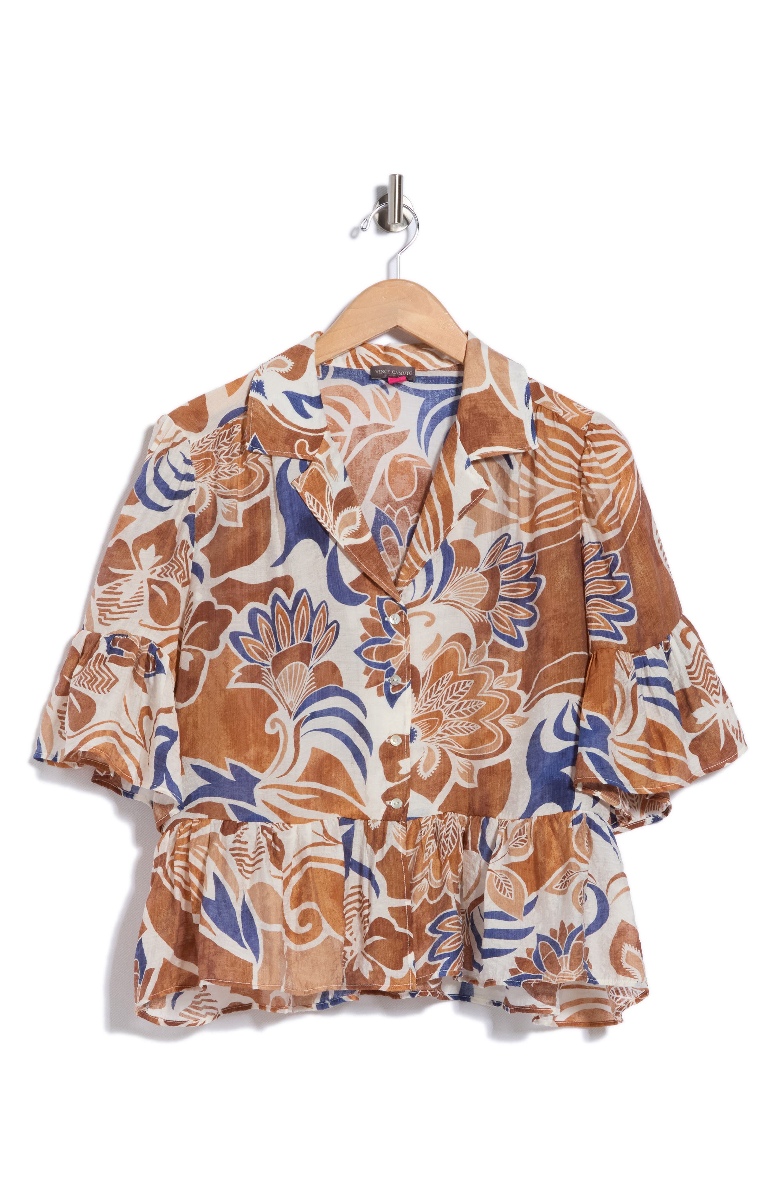Bell Sleeve Button Front Peplum Top