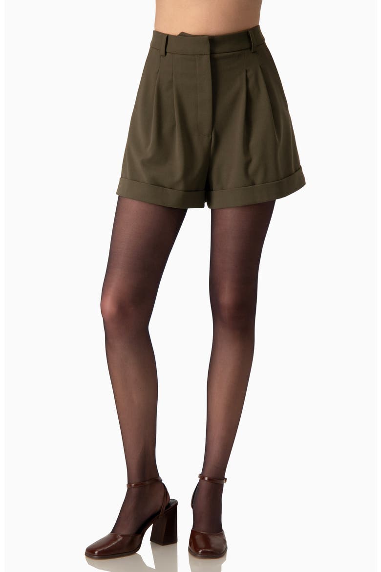 High-Waist Wide-Leg Cuffed Tailored Shorts, Main, color, Olive Green