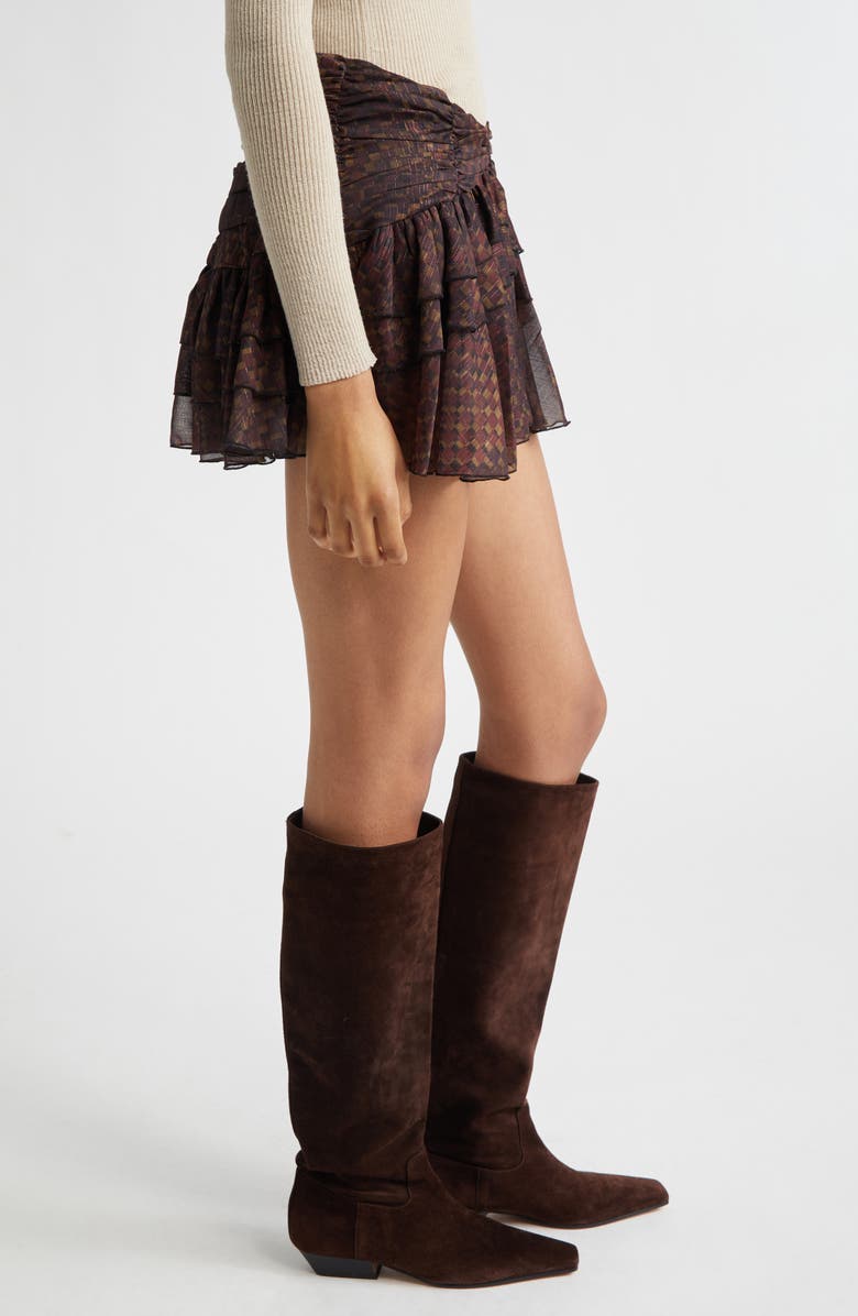 Siedrés Kaia Geo Print Tiered Metallic Chiffon Miniskirt, Alternate, color, Brown Multi