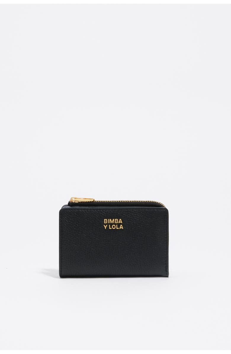 Bimba y Lola Rigid Leather Wallet, Main, color, Black