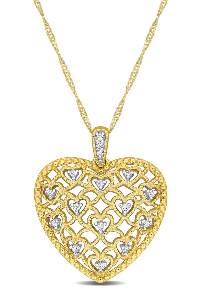 Diamond Lace Heart Pendant Necklace - 0.08ct., Main, color, GOLD