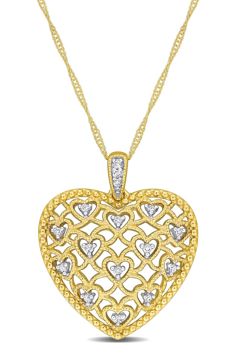 DELMAR Diamond Lace Heart Pendant Necklace - 0.08ct., Main, color, Gold