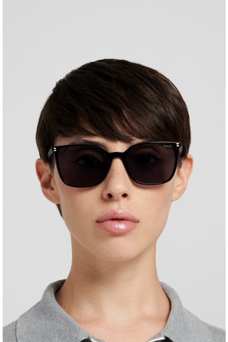 56mm Polarized Square Sunglasses, Alternate, color, BLACK/ GREY PZ