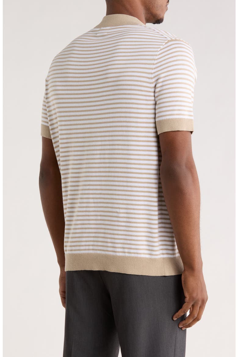 Short Sleeve Johnny Collar Knit Top, Alternate, color, TAN- WHITE EVAN STRIPE