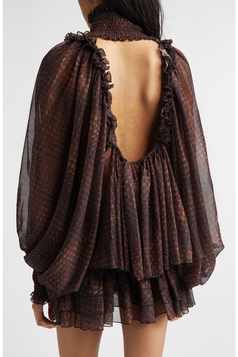 Serena Metallic Stripe Geo Print Chiffon Top, Alternate, color, BROWN MULTI