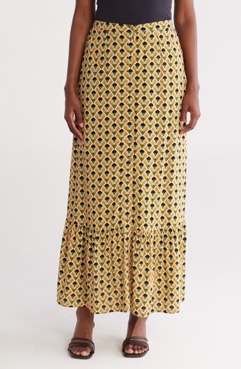 Dr2 By Daniel Rainn Button Front Maxi Skirt In Brown