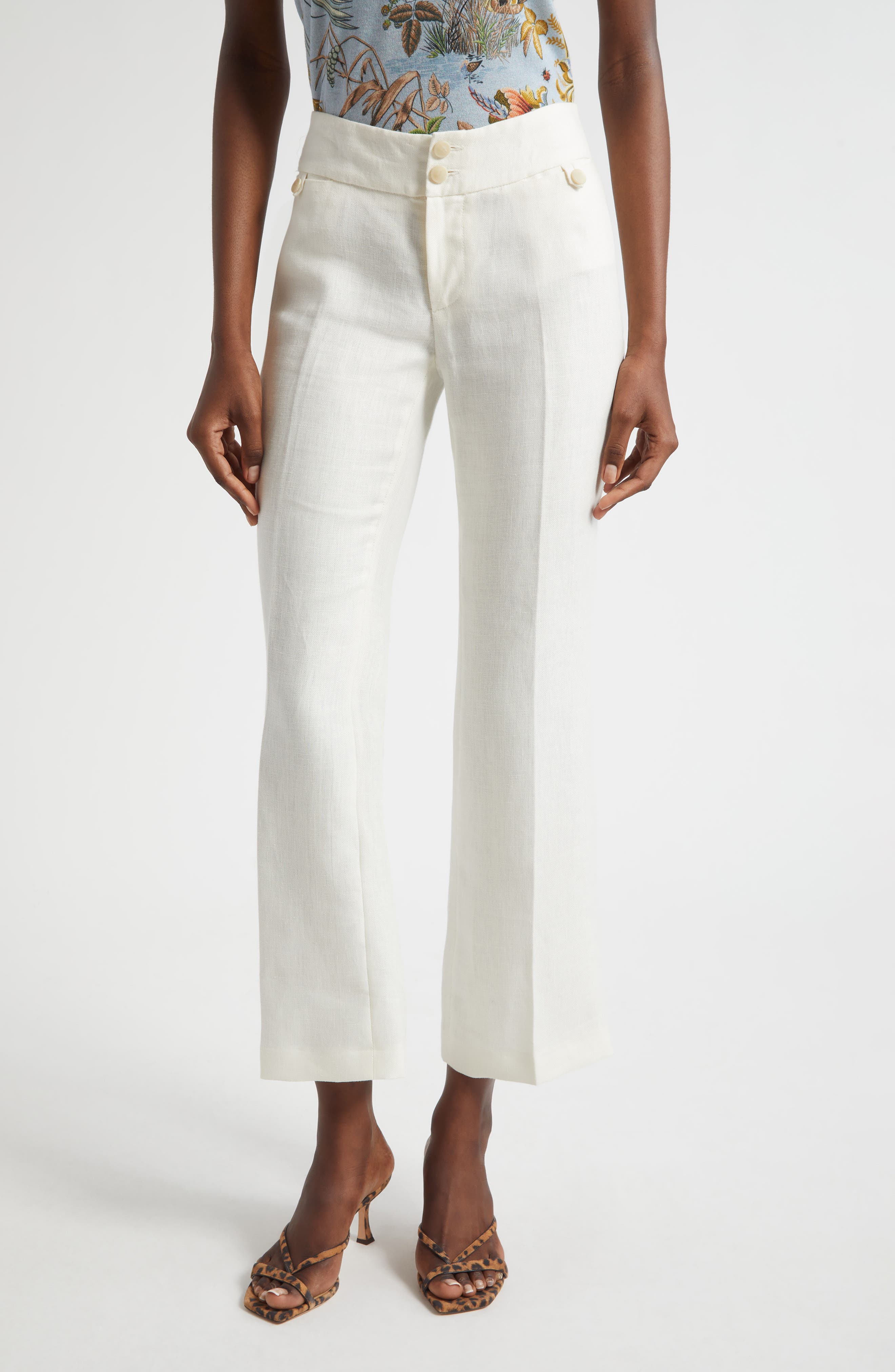 Linen Ankle Flare Trousers