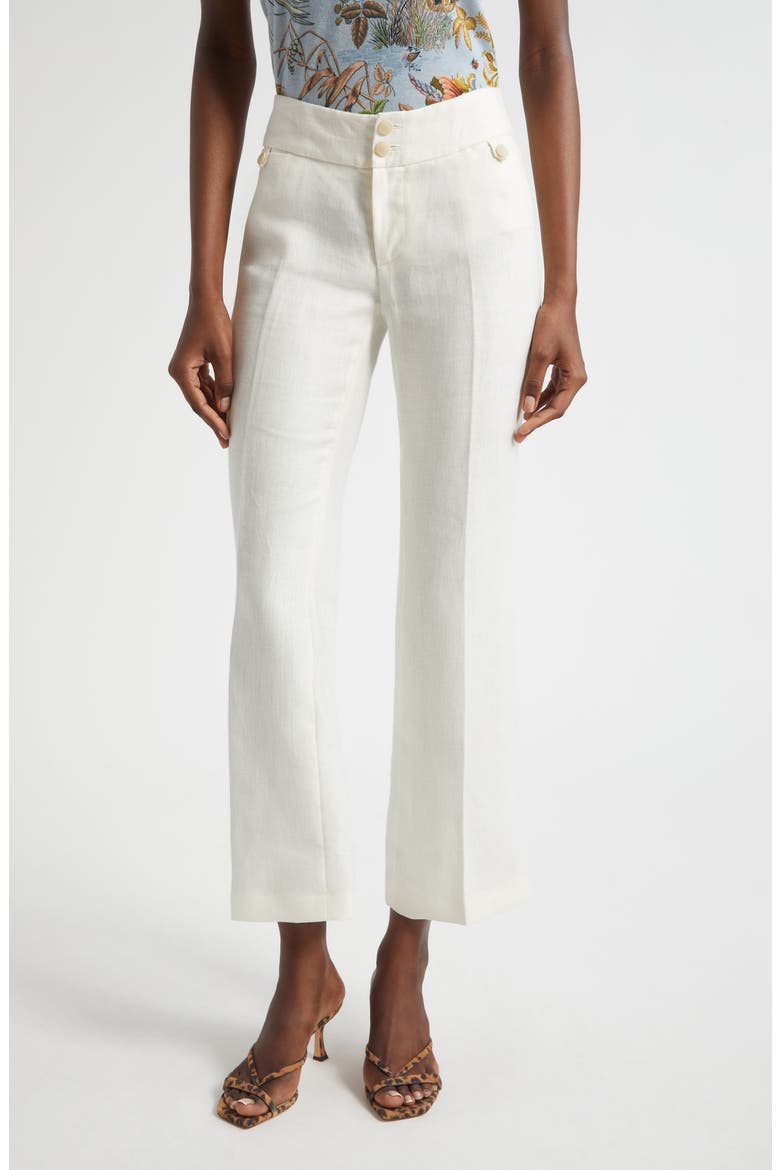Linen Ankle Flare Trousers, Main, color, BIANCO NATURALE