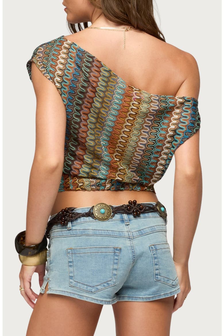 Taniya Zigzag Knit Off the Shoulder Crop Top, Alternate, color, OLIVE