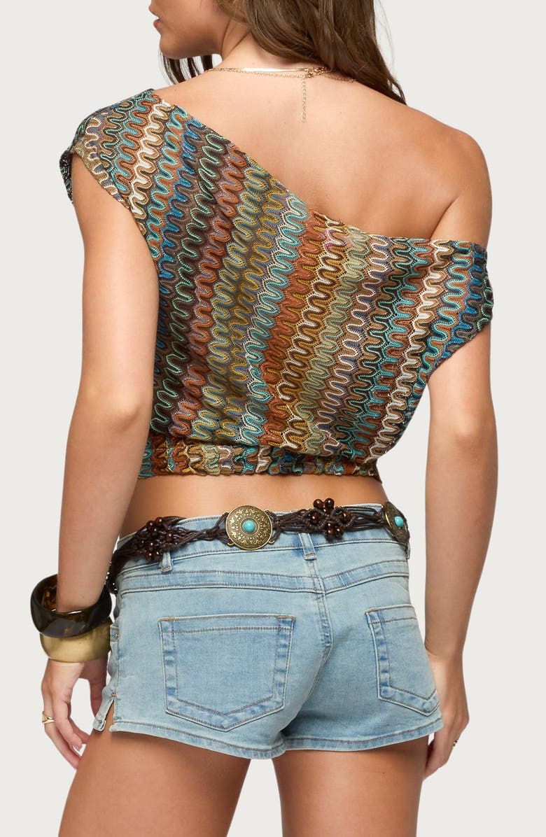 EDIKTED Taniya Zigzag Knit Off the Shoulder Crop Top, Alternate, color, Olive