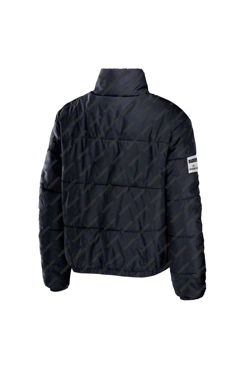 Women's WEAR by Erin Andrews Black Las Vegas Raiders Puffer Full-Zip Cropped Jacket, Alternate, color, Black