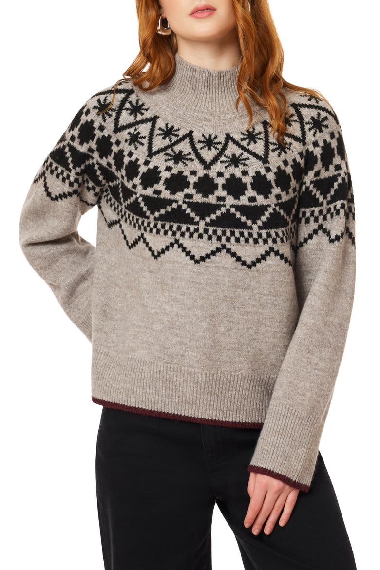 Fair Isle Mock Neck Sweater, Main, color, MED BROWN HT/ BLACK NIGHT