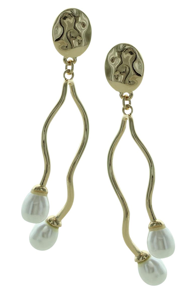 Adina Curve Faux Pearl Drop Earrings, Main, color, GOLD