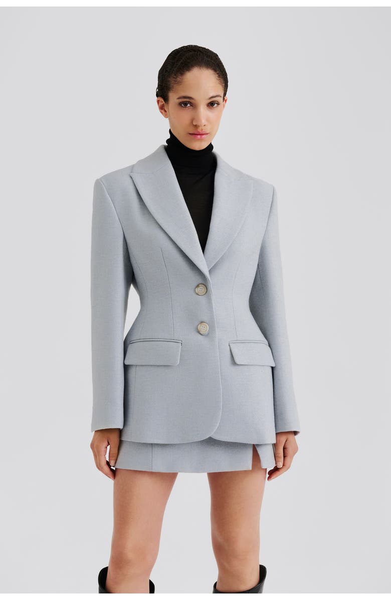 Malina Ella Tailored Peplum Blazer, Main, color, Blue Fishbone