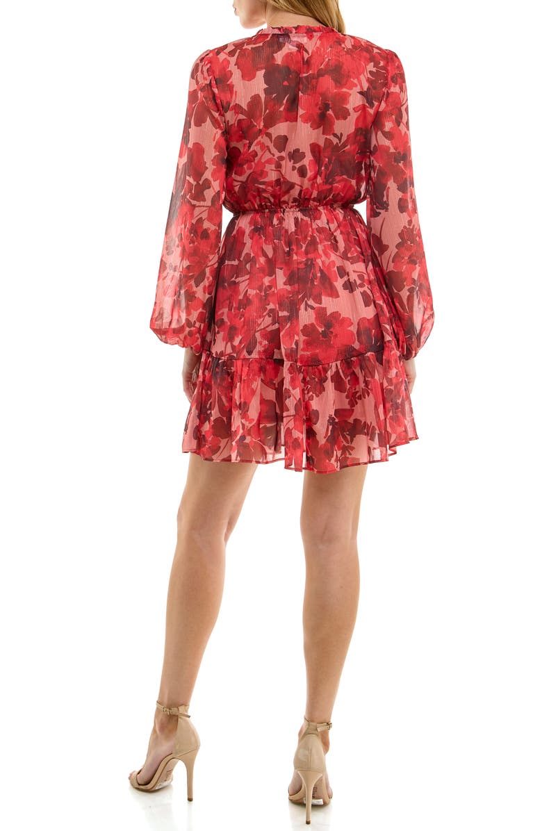 Socialite Tie Neck Long Sleeve Dress, Alternate, color, Pink/ Red