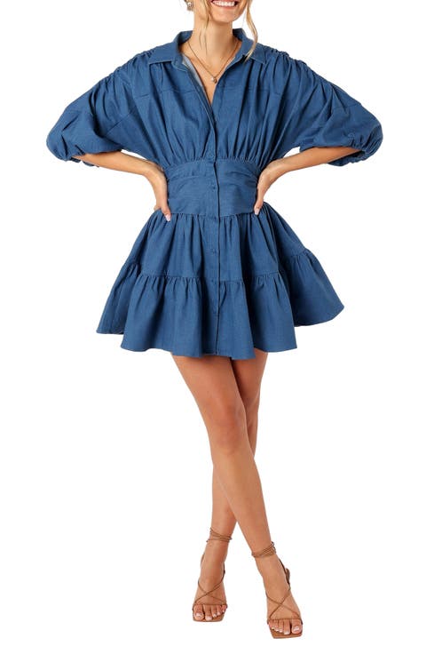 Francis Balloon Sleeve Denim Minidress