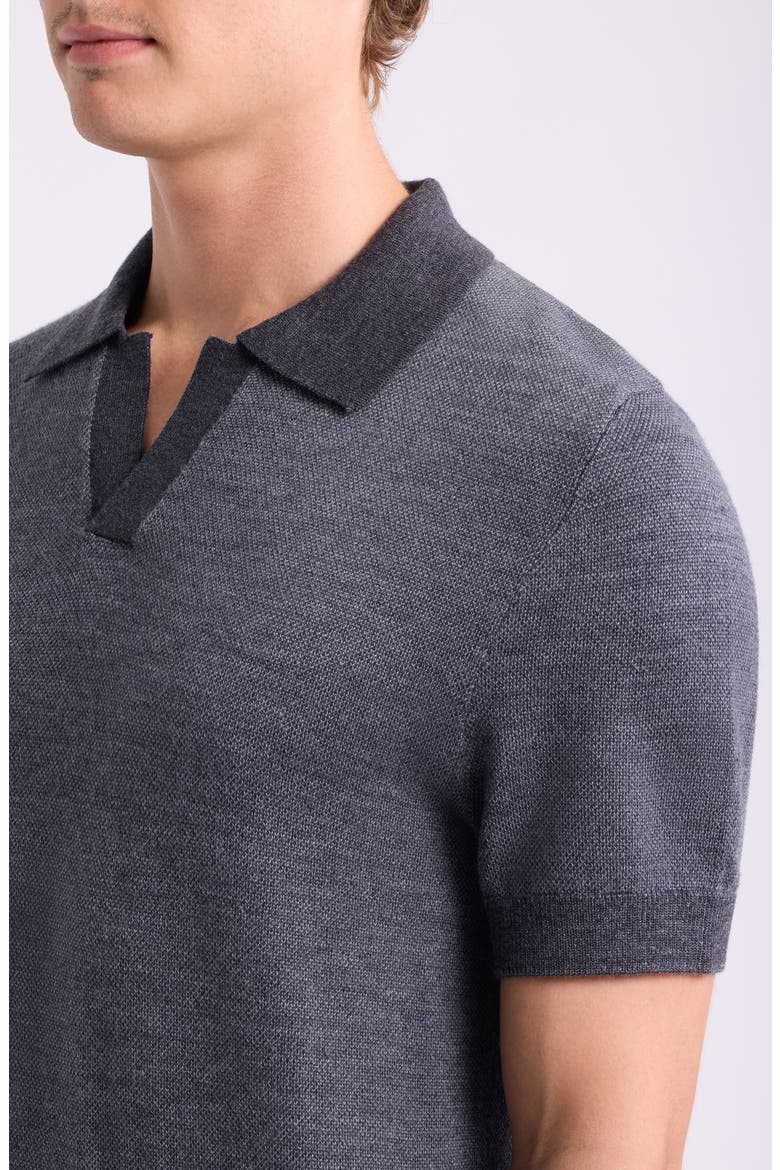 Short Sleeve Washable Merino Wool Polo Sweater, Alternate, color, CHARCOAL - GREY TURBULENCE