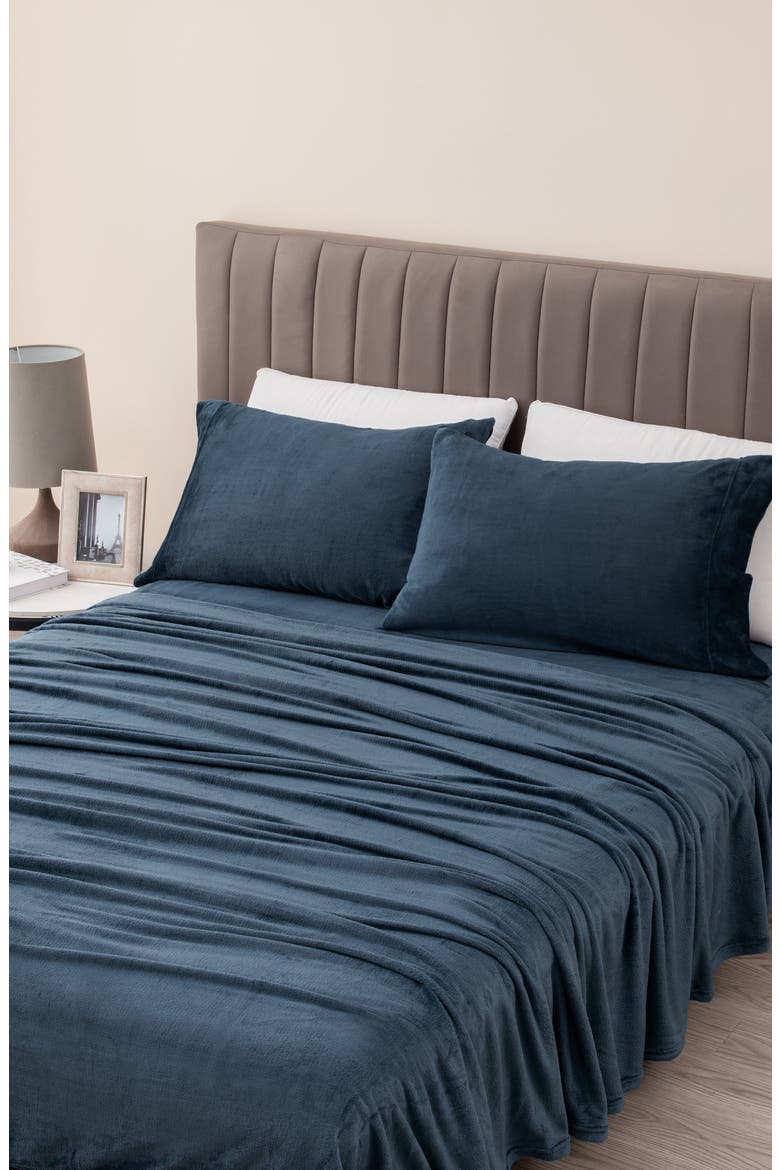 Solid Plush Velour Sheet Set, Main, color, DENIM BLUE