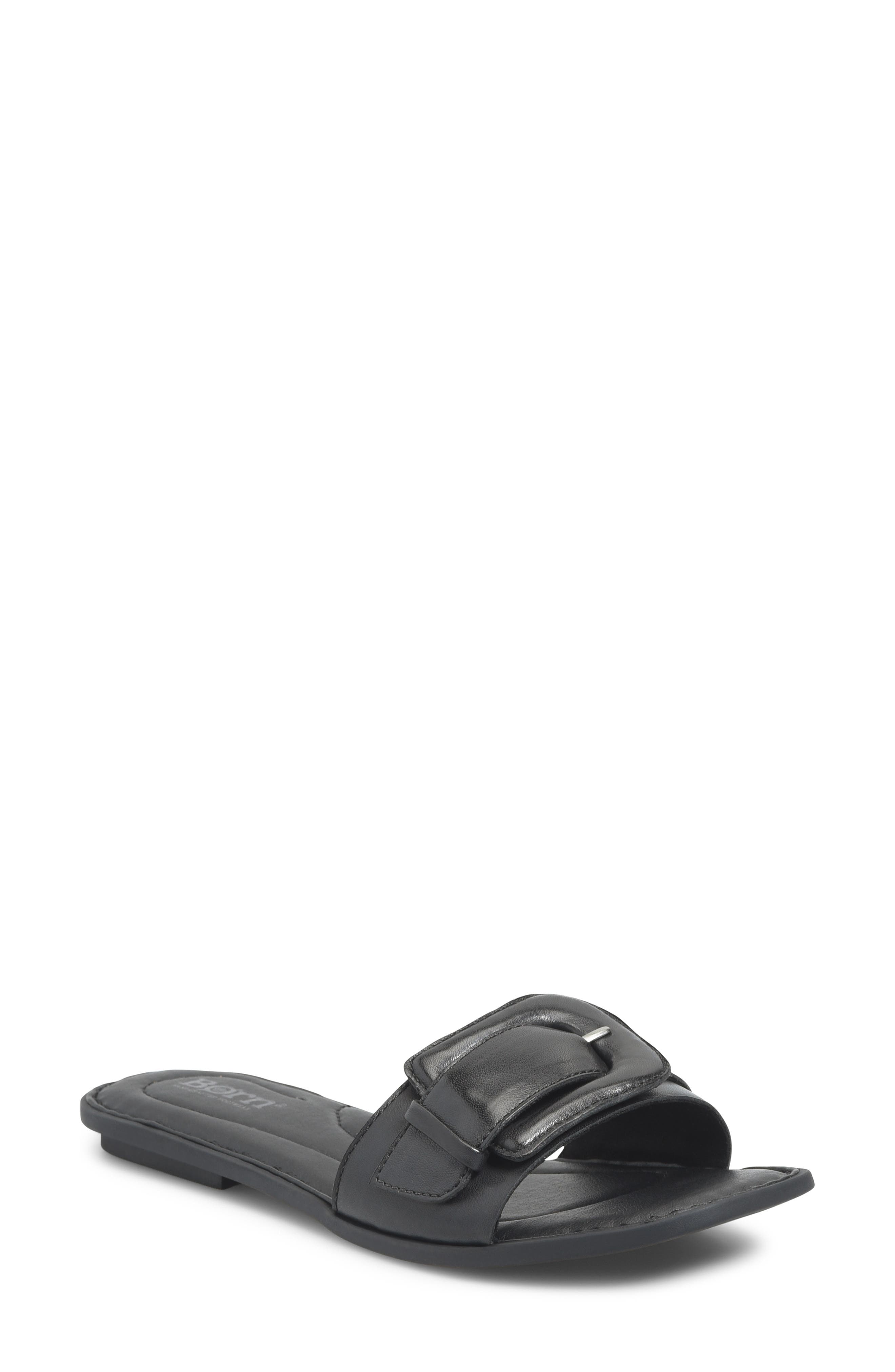Hopi Slide Sandal, Main, color, BLACK LEATHER