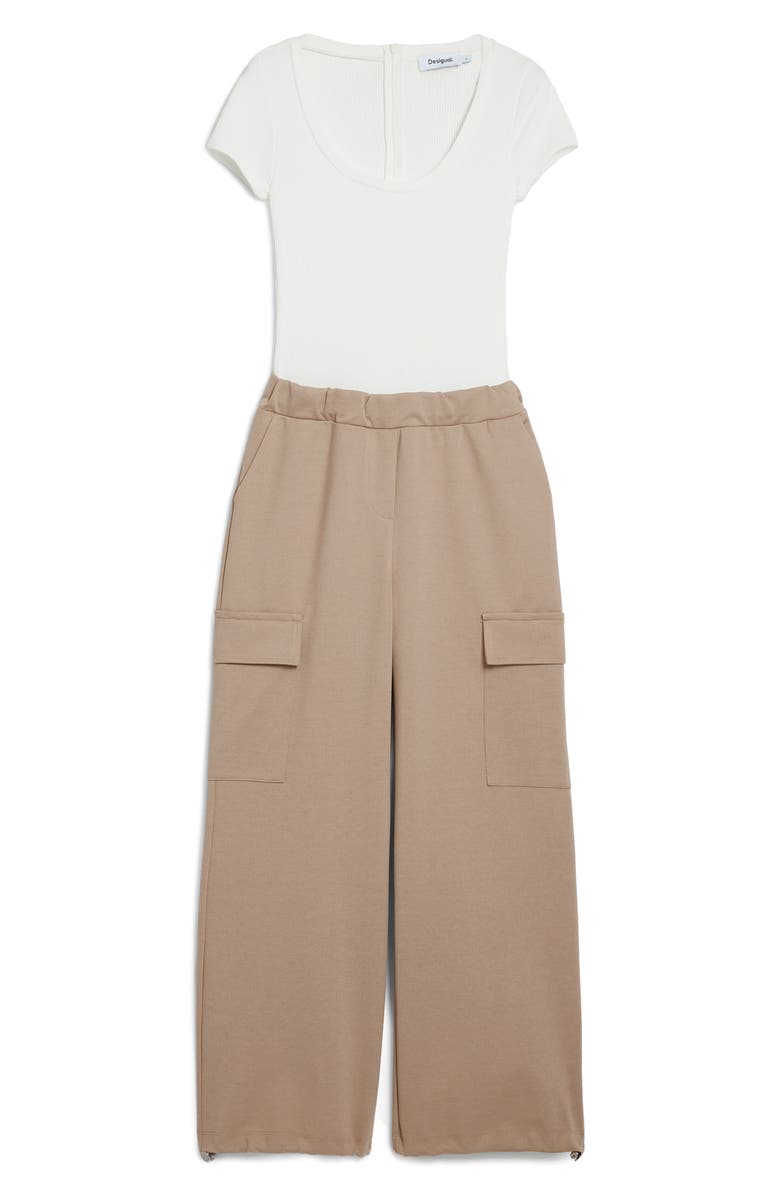 Desigual Mixed Media Jumpsuit, Alternate, color, Beige