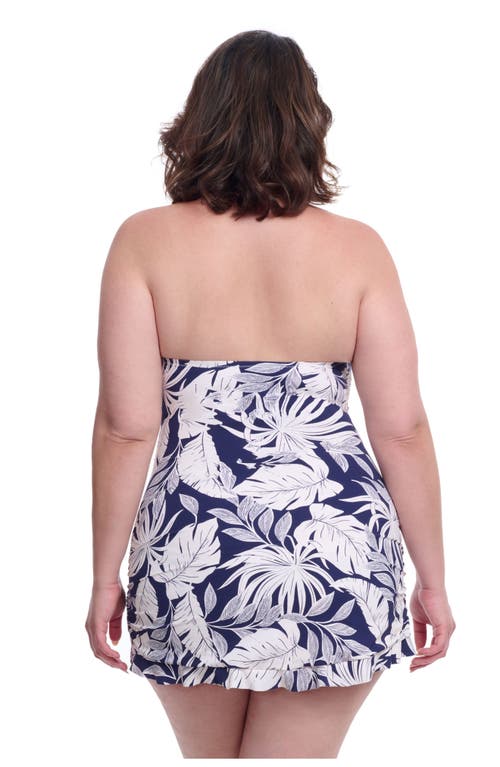 Profile By Gottex Bandeau Strapless Flyaway One Piece Swimsuit In Marbella In Navy/wh