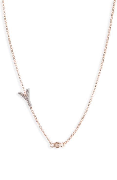 Bezel Diamond Initial Chain Necklace - 0.2ct.