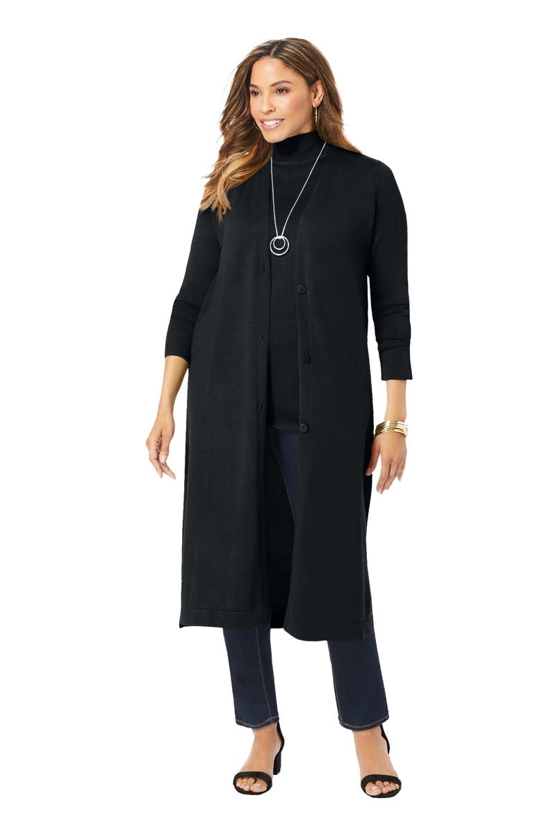 Jessica London Fine Gauge Duster Cardigan, Main, color, Black